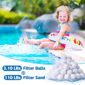 QwayHome filter balls in water demonstrating potential for clear pool water
