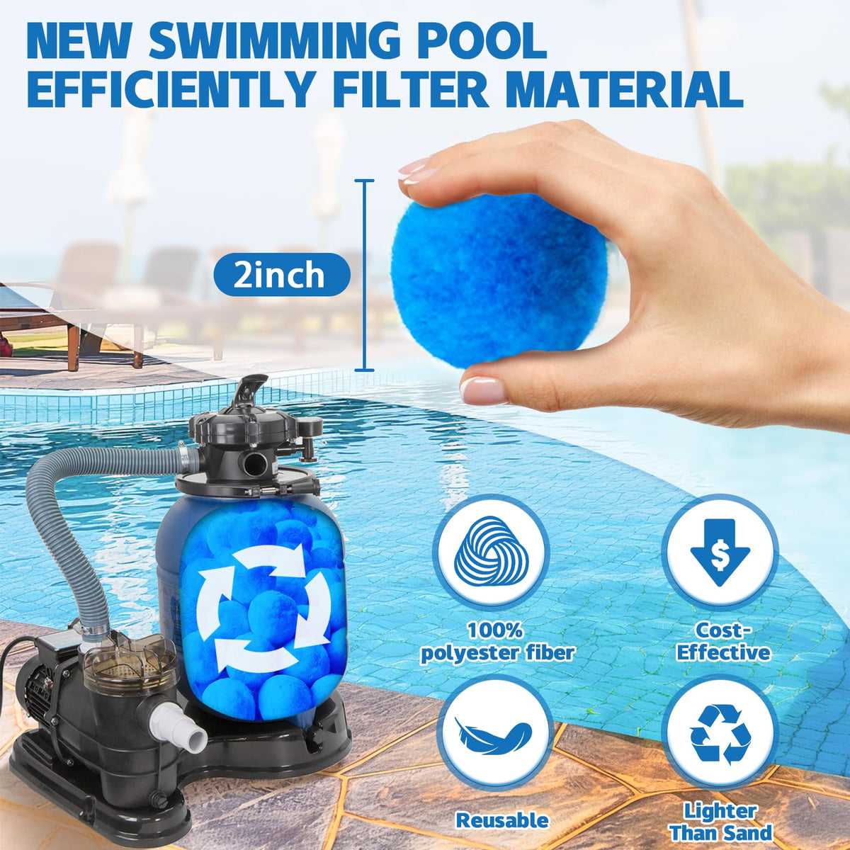 QwayHome filter media balls in a filter tank, quick filtration through water circulation.