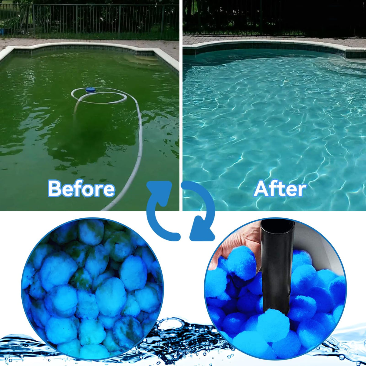 QwayHome eco-friendly filter balls with sand alternative label, reduces filter sand wear.