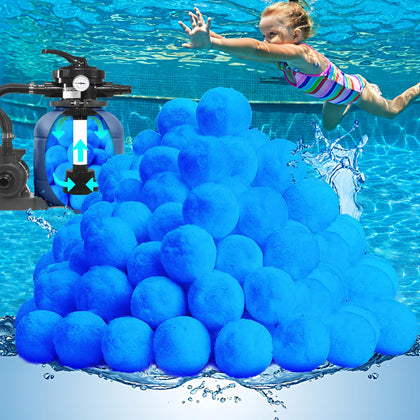 QwayHome pool filter balls close-up in bag, eco-friendly filtration alternative for efficient pool maintenance.