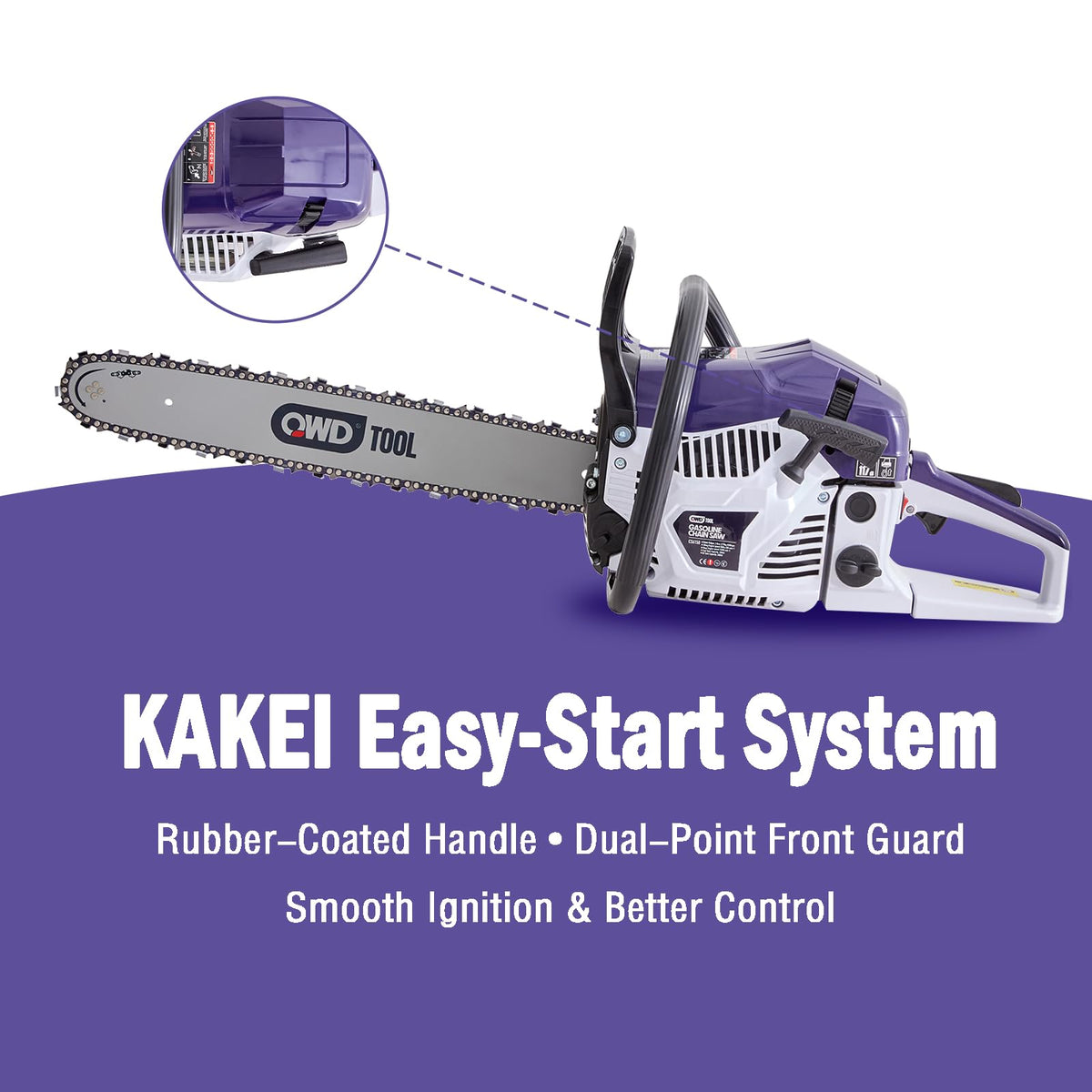 QWD quick-start system with rubber-coated handle for easier starting and control