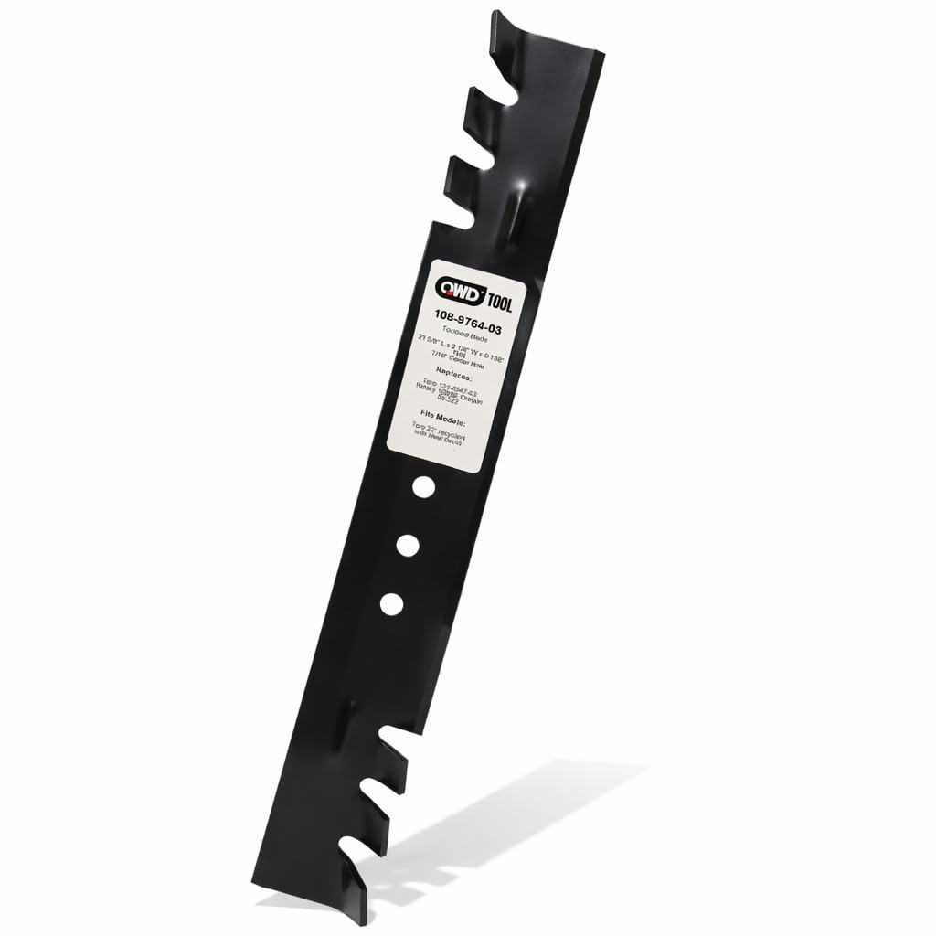 QWD mower blade for Toro 22-inch Recycler shows durable steel construction for cleaner, efficient mowing.