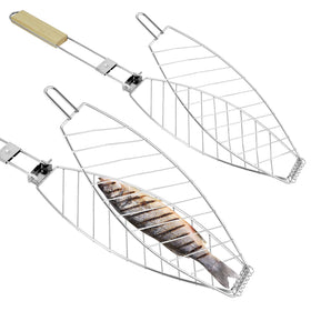 QWORK 2-pack stainless steel fish grill basket for reliable portable grilling.