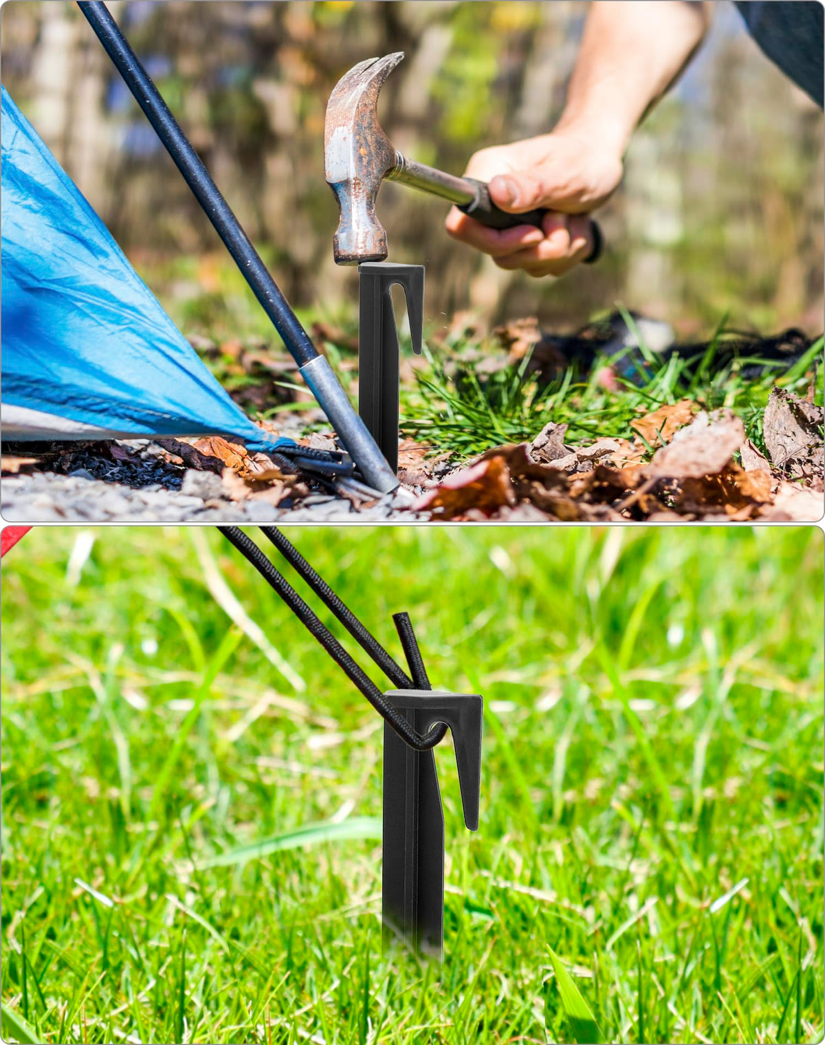 QWORK bayonet-design stakes aiding underground insertion in patios, decks, or tree lines.