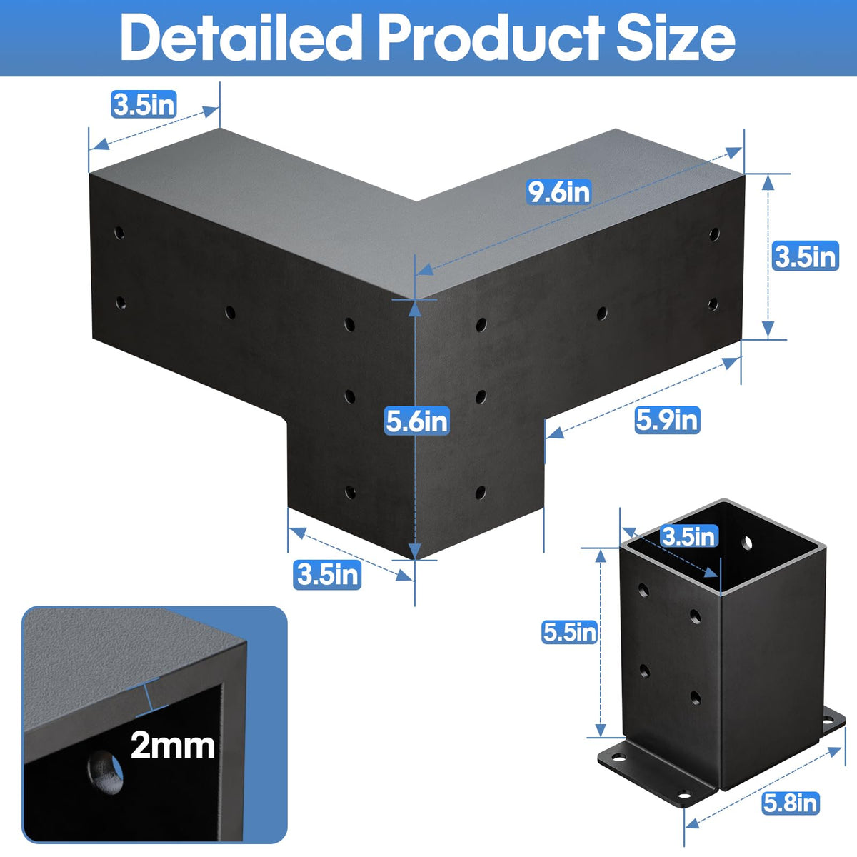 QZER heavy-duty 3-way brackets provide strong support for external structures.