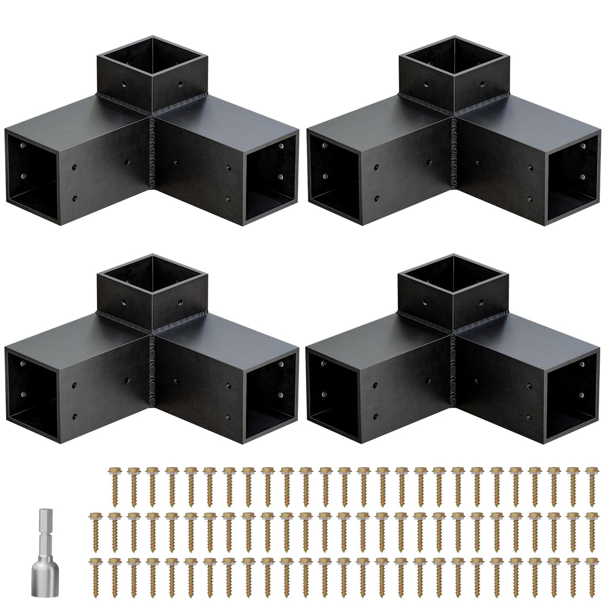 QZER 3-way right-angle pergola bracket for strong connections and wind resistance.