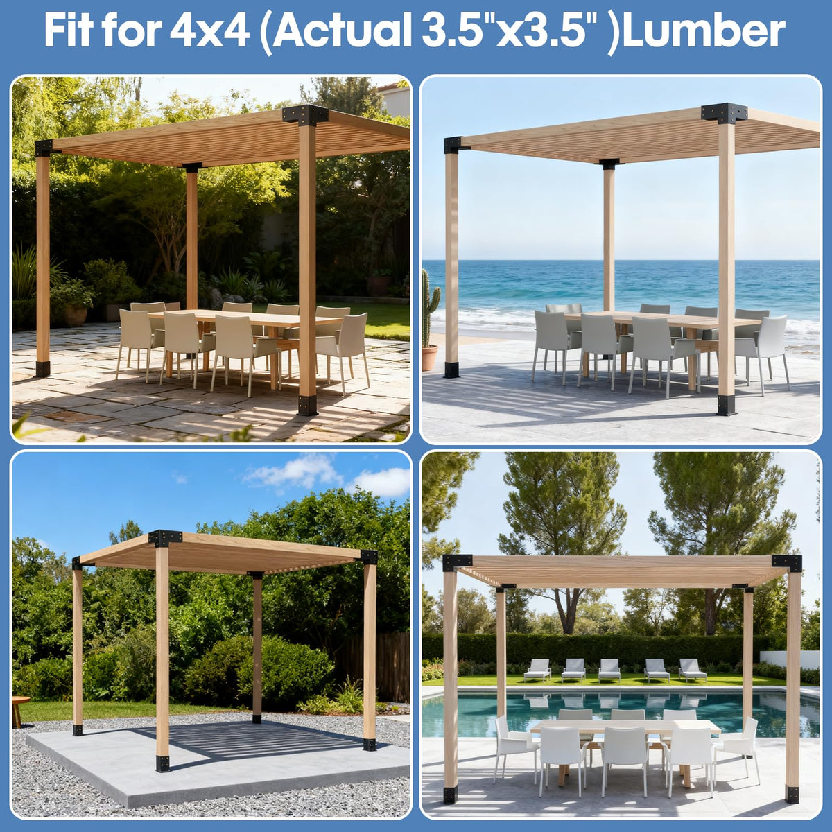 QZER hardware included for quick assembly of pergola kits.