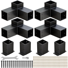 QZER pergola kit 3-way brackets stabilize 4x4 posts for outdoor framing.
