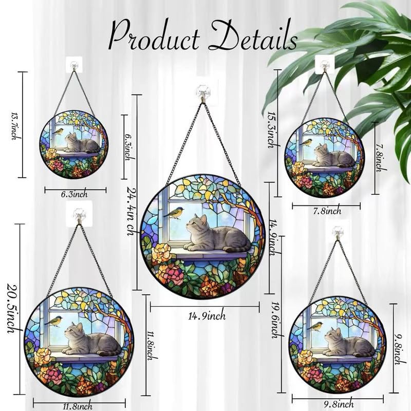 qzmaikoo cat on windowsill suncatcher with birds and flowers lighting up daylight