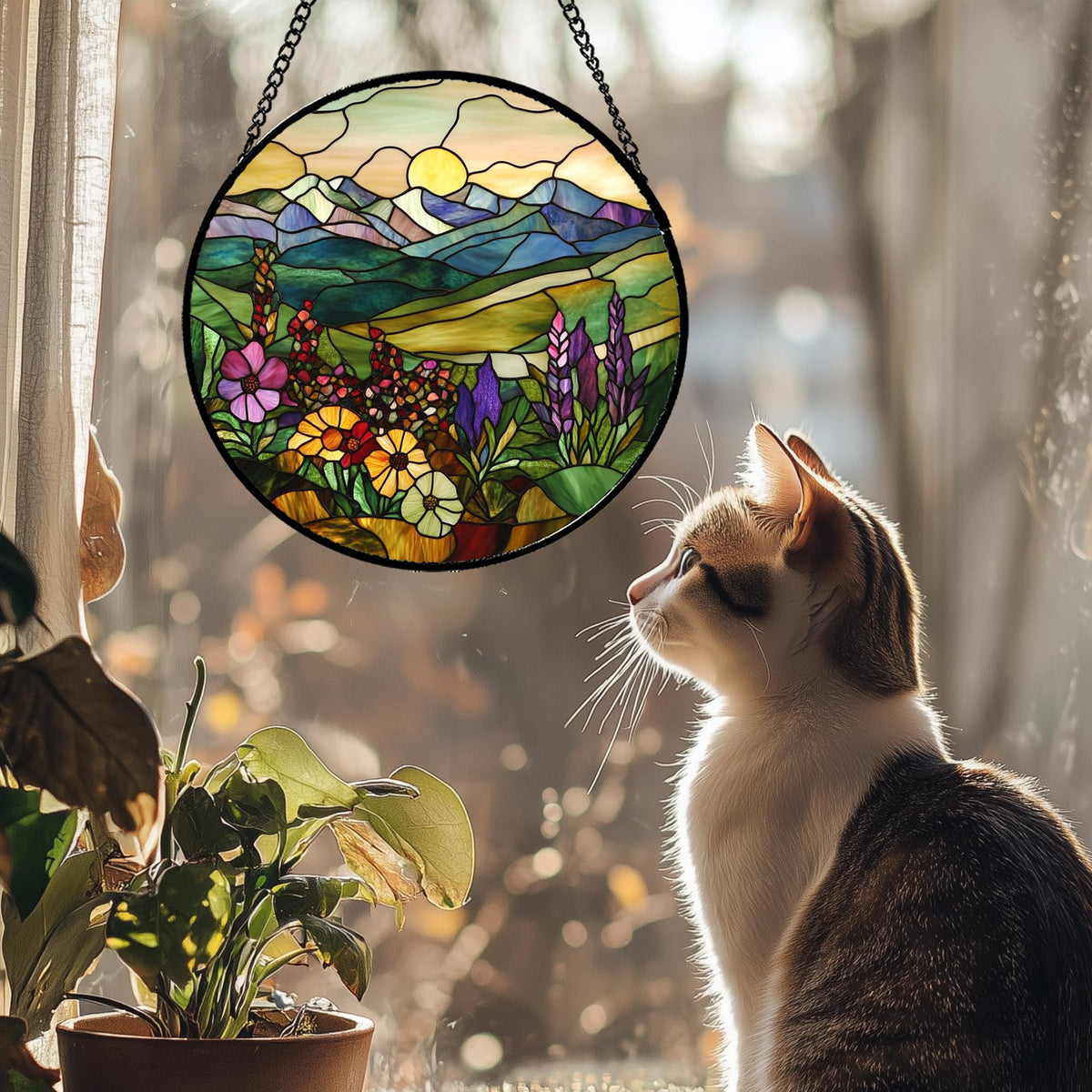 QZQCBLC purple wildflowers pastoral suncatcher enhances decor with colorful light