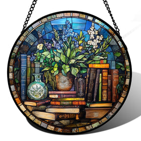 QZQCBLC stained glass window hanging teal flower brightens spaces with color