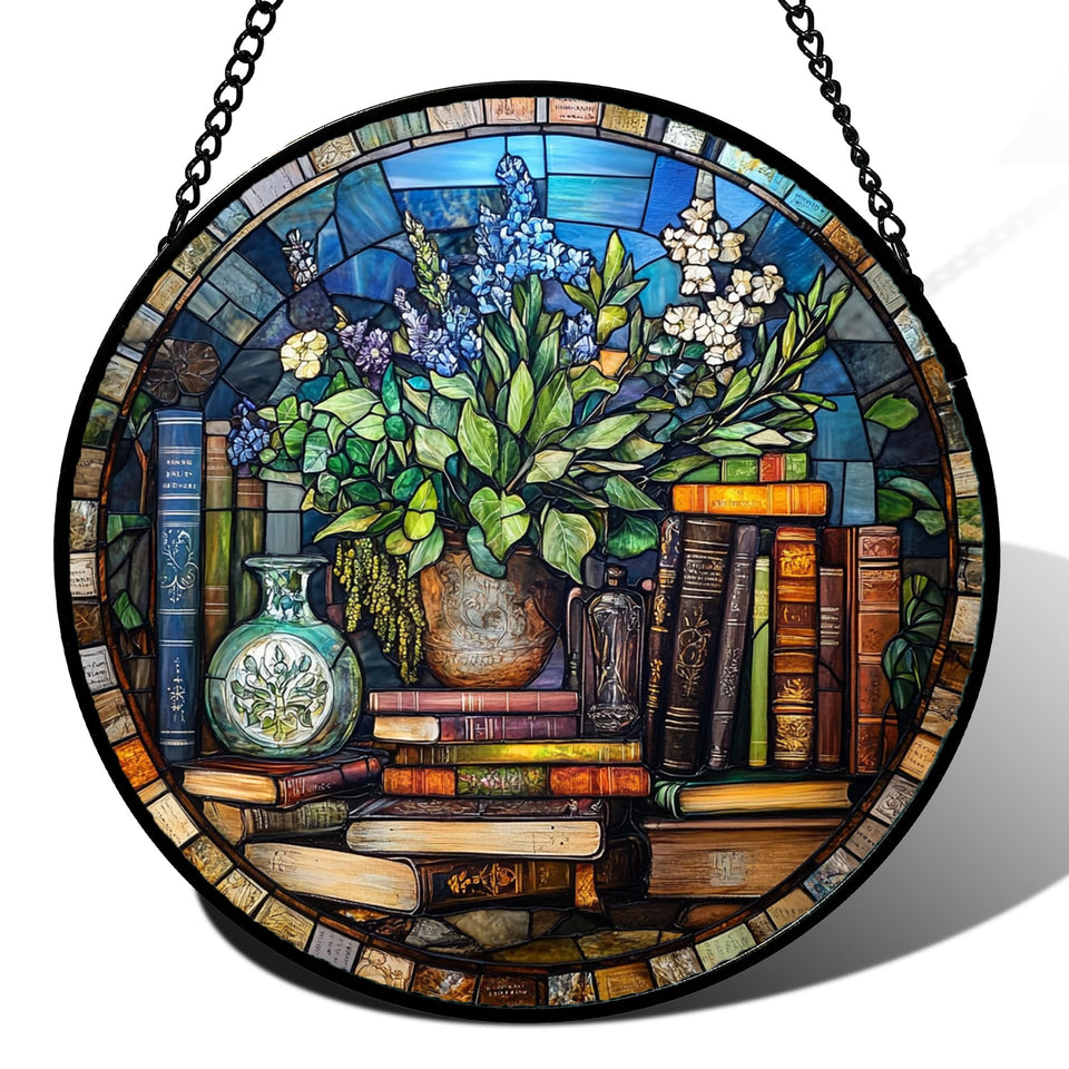 QZQCBLC stained glass window hanging teal flower brightens spaces with color