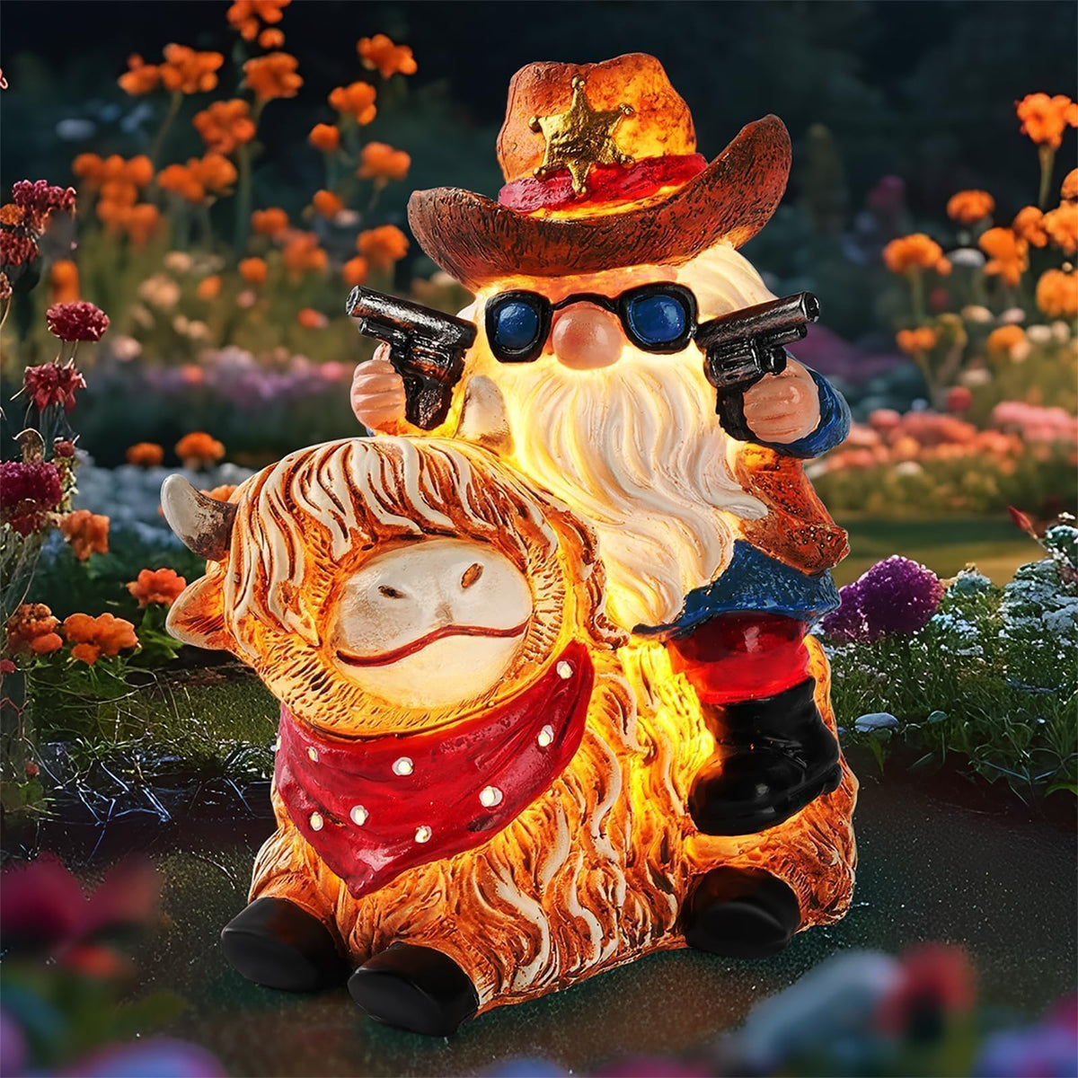 QZZP Solar Highland Cow Gnome with gift-ready packaging option