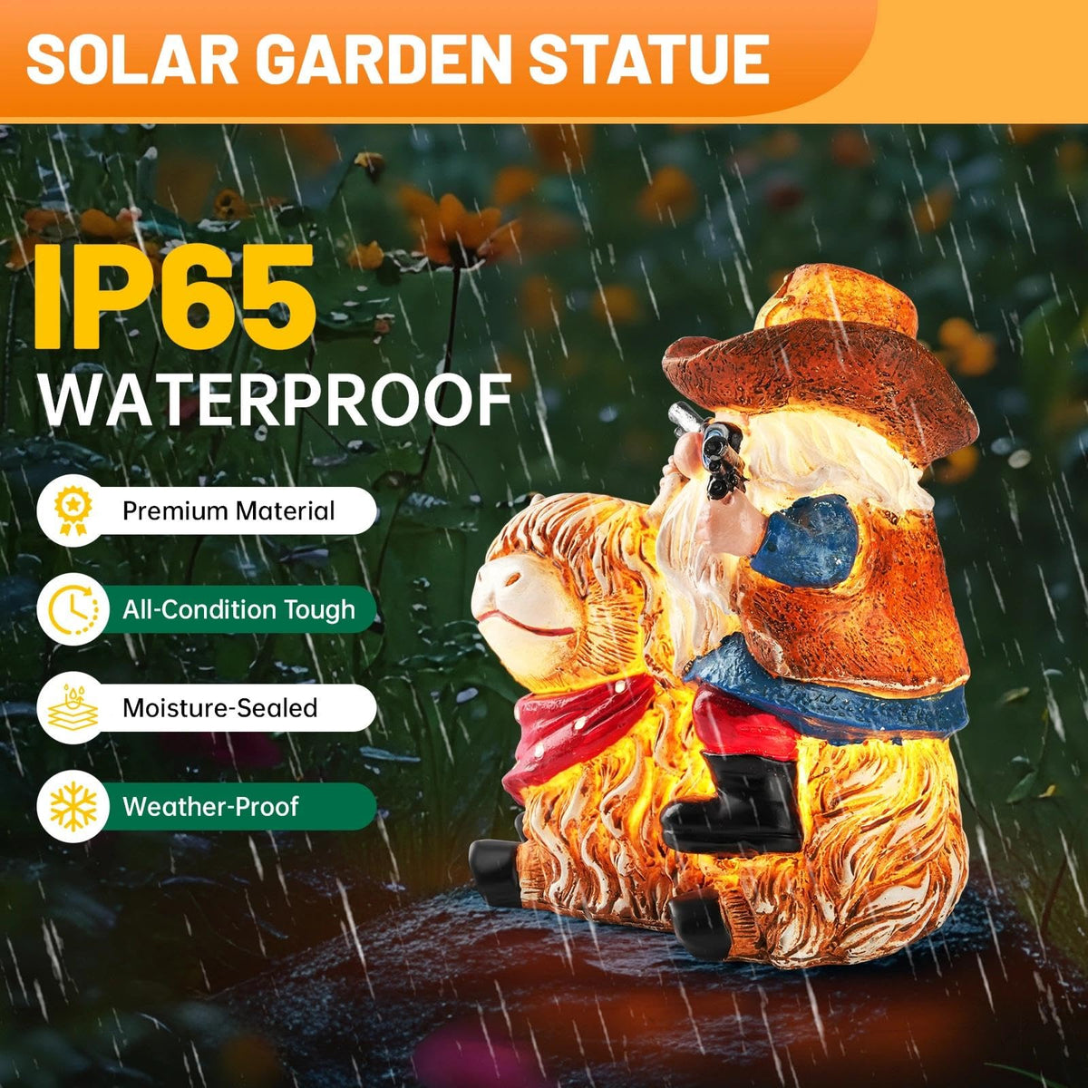QZZP Solar Highland Cow Gnome close-up hand-painted detail