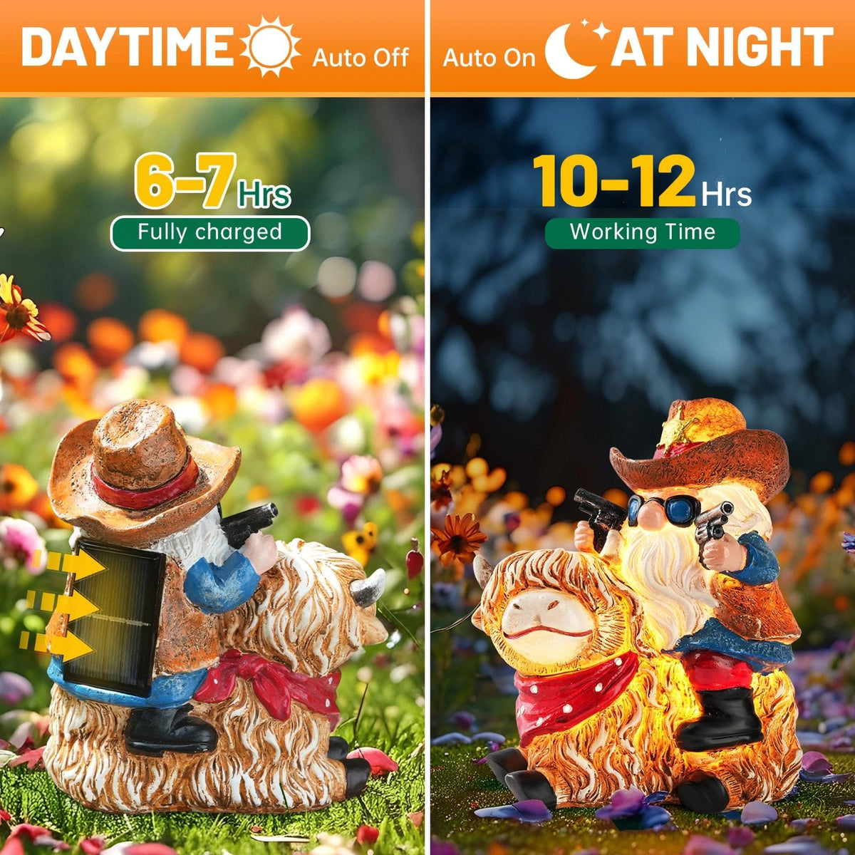 QZZP Solar Highland Cow Gnome with wind-stable base for breezy yards
