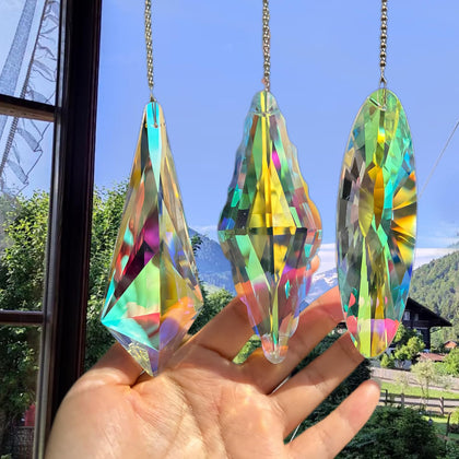 R REVOLEURT large crystal suncatcher prisms brighten windows with sparkling rainbows