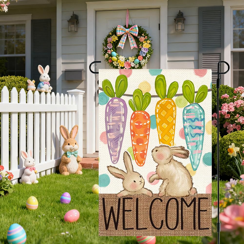 RABUSOFA Easter garden flag in durable, machine washable polyester for outdoor display.