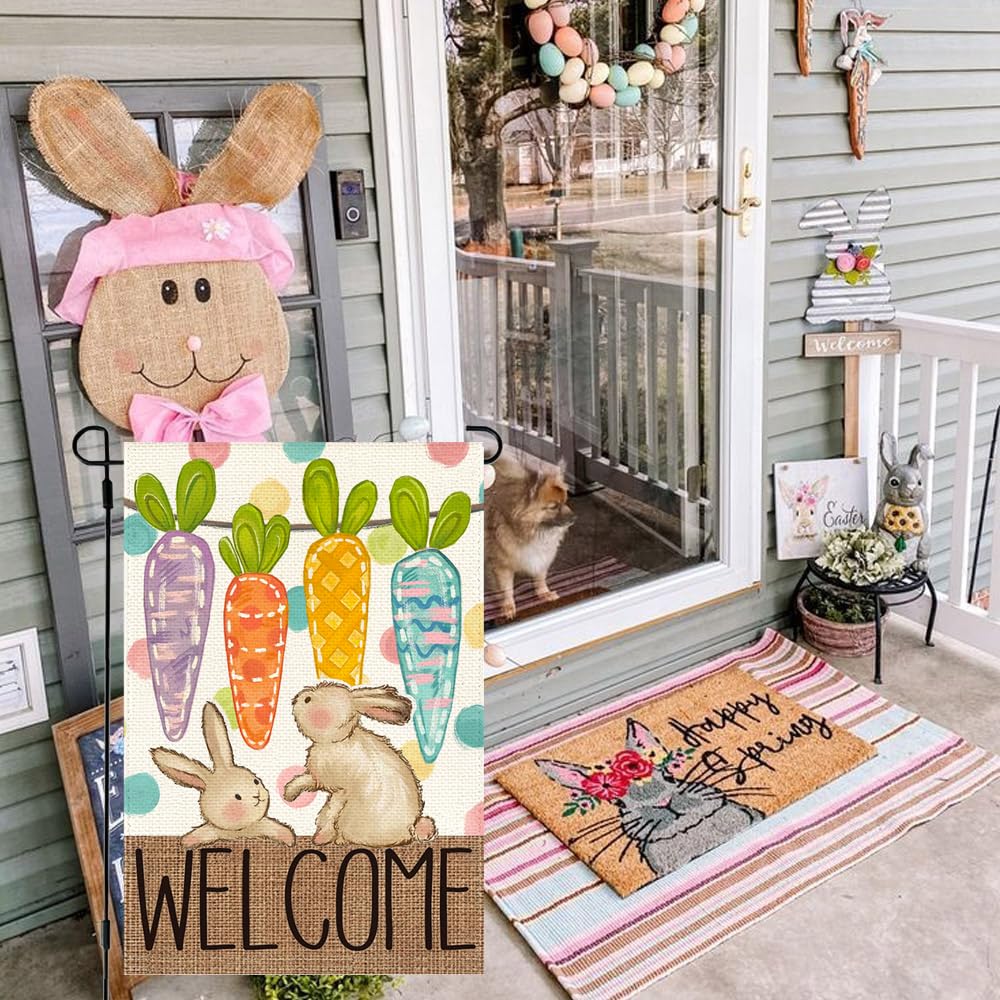 RABUSOFA Easter flag double-sided view readable from both sides for porch appeal.
