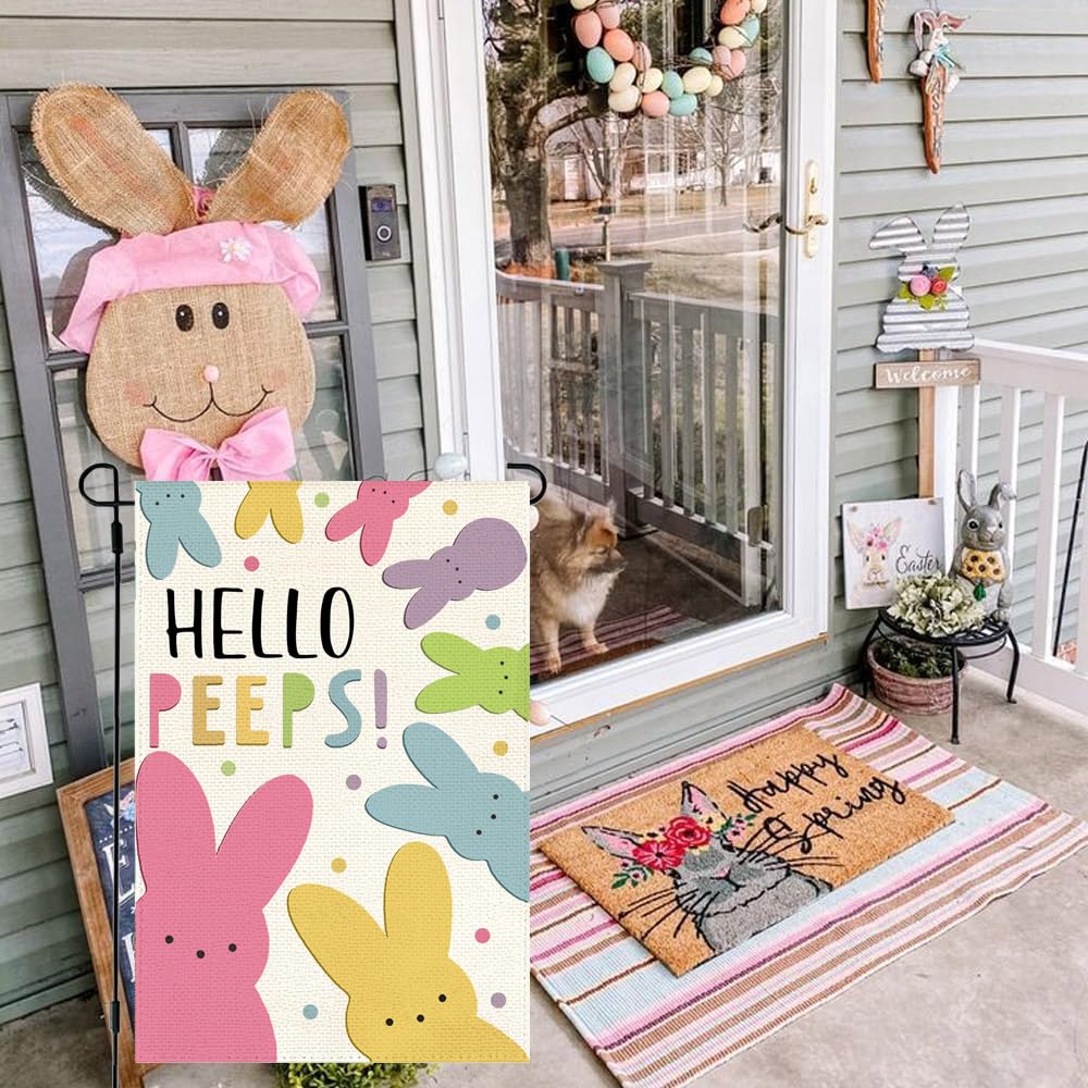 RABUSOFA Easter Happy Peeps flag double-sided design seen from both sides.