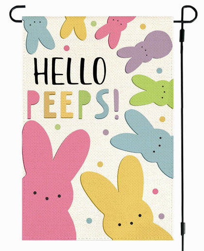 RABUSOFA Easter Happy Peeps flag front view for outdoor curb appeal.