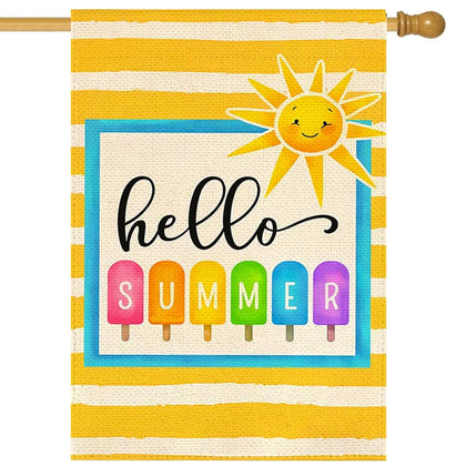 RABUSOFA Hello Summer garden flag 28x40, double-sided for outdoor display and vibrant summer vibes.