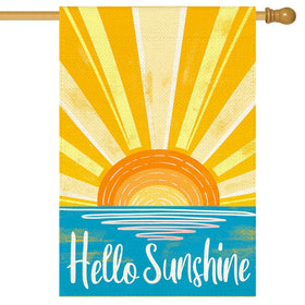 RABUSOFA Hello Sunshine flag front view adds cheerful curb appeal for outdoor spaces.