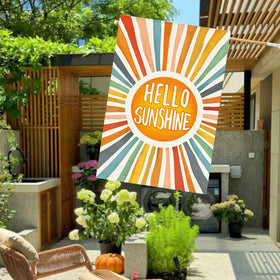 RABUSOFA Hello Sunshine flag burlap texture close-up highlights rustic charm