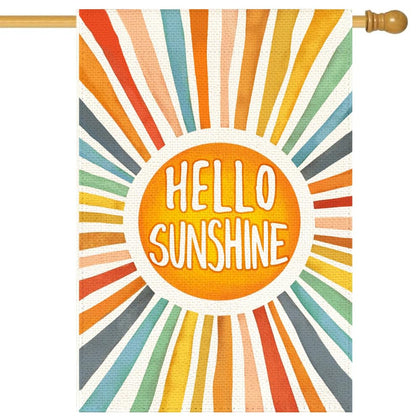 RABUSOFA Hello Sunshine flag front view adds welcoming curb appeal to outdoor spaces