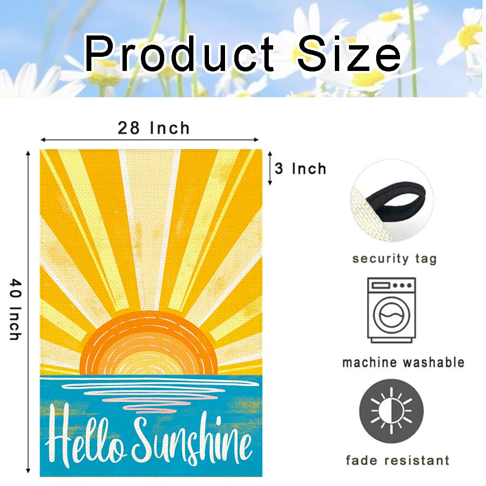 RABUSOFA Hello Sunshine flag vertical design ideal for entryways and gardens.