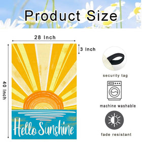 RABUSOFA Hello Sunshine flag vertical design ideal for entryways and gardens.