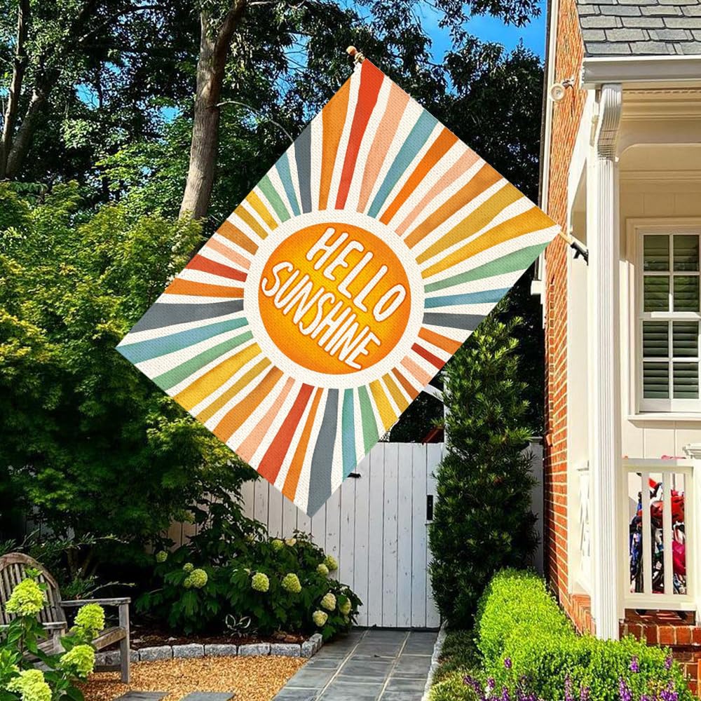 RABUSOFA Hello Sunshine flag in yard display inspires festive outdoor decor