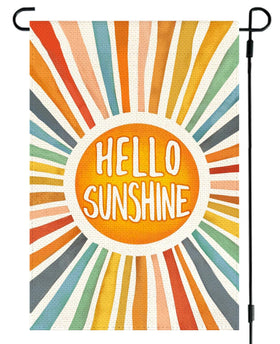 RABUSOFA Hello Sunshine flag front view, vibrant outdoor decor that welcomes guests.