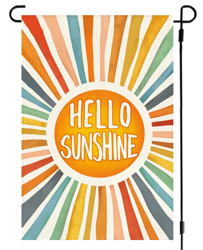 RABUSOFA Hello Sunshine flag front view, vibrant outdoor decor that welcomes guests.
