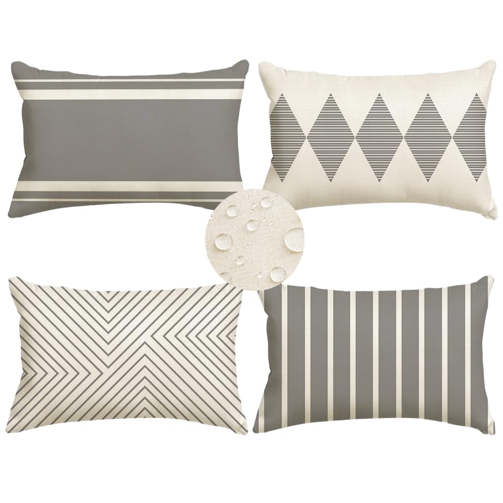 RABUSOFA outdoor pillow cover 12x20 grey beige for patio seating