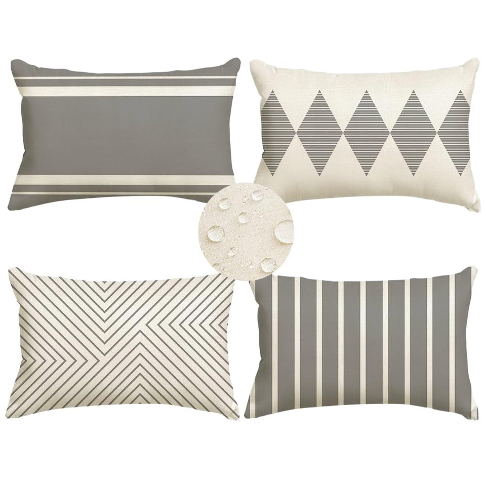 RABUSOFA outdoor pillow cover 12x20 grey beige for patio seating