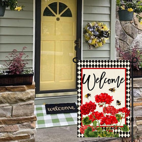 RABUSOFA spring-summer flag showcases a vibrant bee red floral design for seasonal flair.