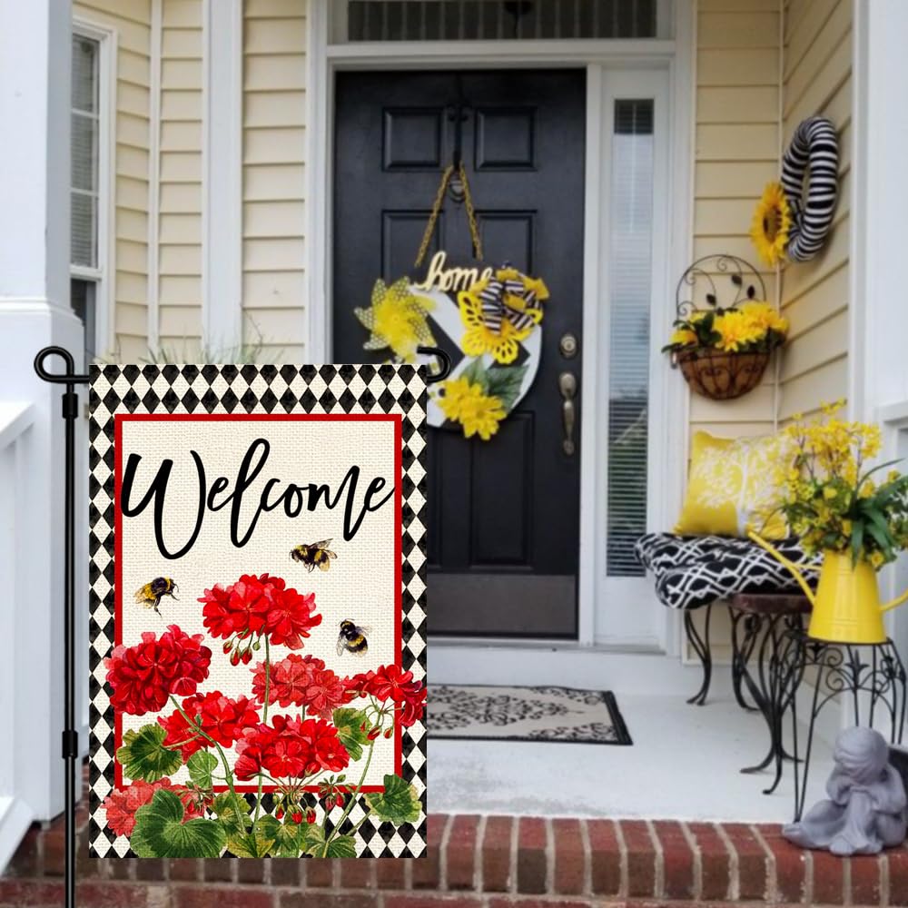 RABUSOFA double-sided garden flag suitable for porches, decks, and garden borders.