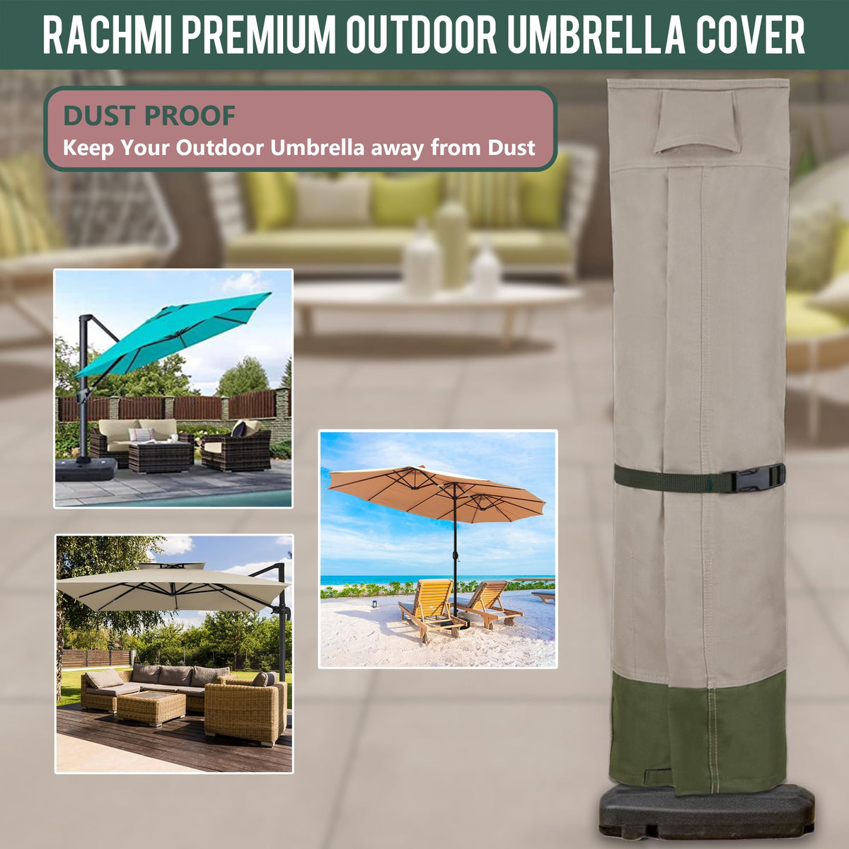 Zippered access with pole pocket on a cantilever umbrella cover