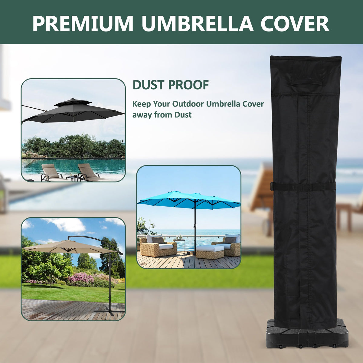 Rachmi wind-resistant drawstring secures the cover in breezy weather.