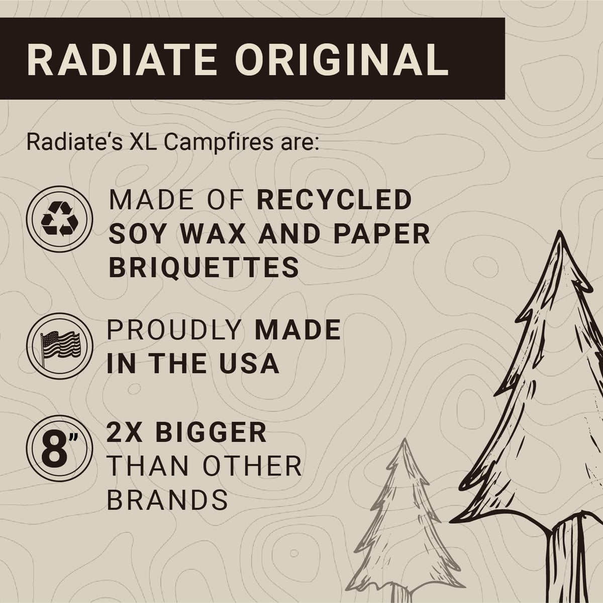 Radiate recycled soy wax briquettes powering a tidy flame.