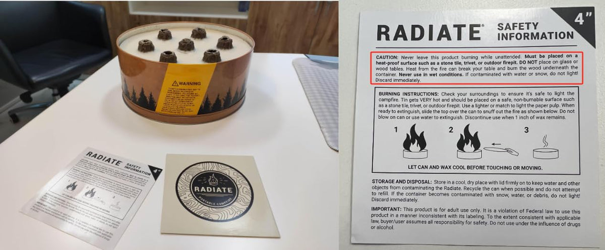 Radiate XL reusable lid snuffs flame and packs neatly for travel.