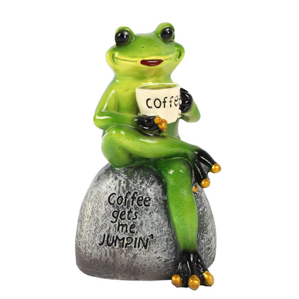 Raeasily frog decor resin statue holding coffee, an indoor accent.
