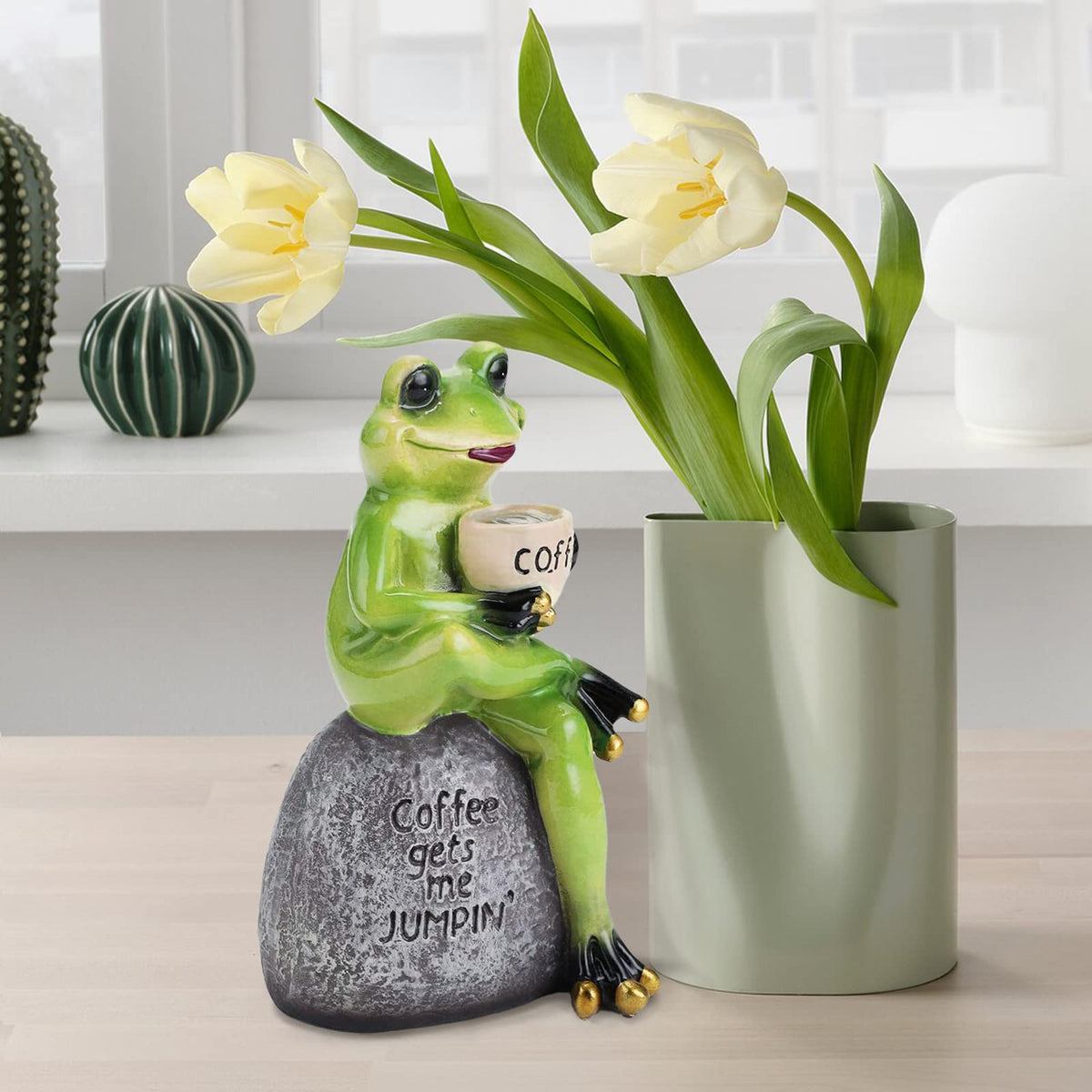 Raeasily frog sculpture makes a playful gift idea for garden corners.