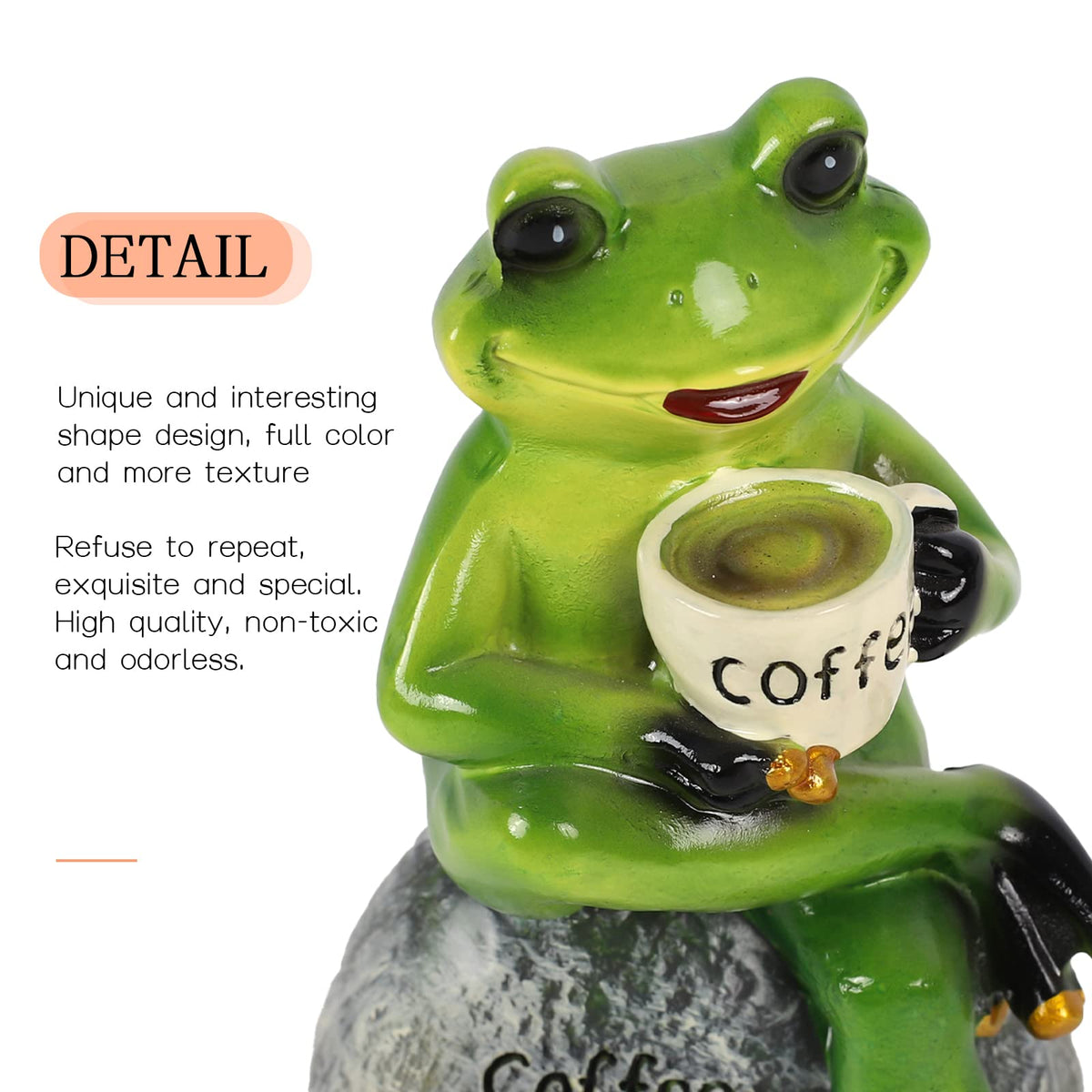 Raeasily hand-painted frog statue brings warm charm to any room.