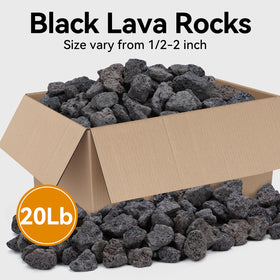 Rahato black lava rocks 1/2-2 inch size for clean, low-dust gas fire pit setups.