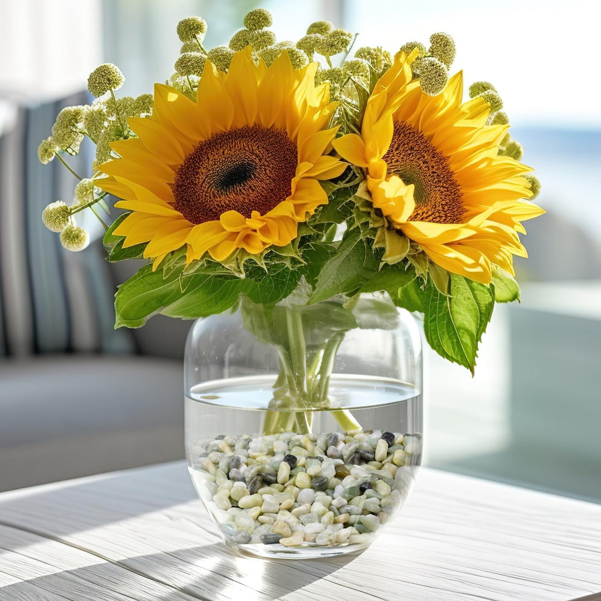 Rahato jade pebbles fill vases with a sophisticated shimmer