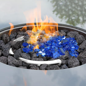 Rahato lava rocks conceal burner hardware for a cleaner fire feature.