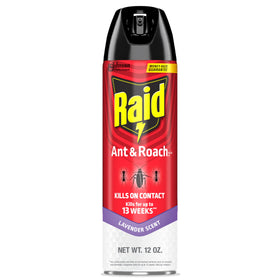 Raid Ant & Roach Killer Spray bottle lavender scent for quick on-contact control.