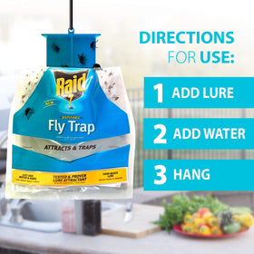 Raid fly trap for patios and gardens – easy outdoor pest control.