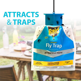 Raid fly trap sunny location setup ensures effective outdoor placement.